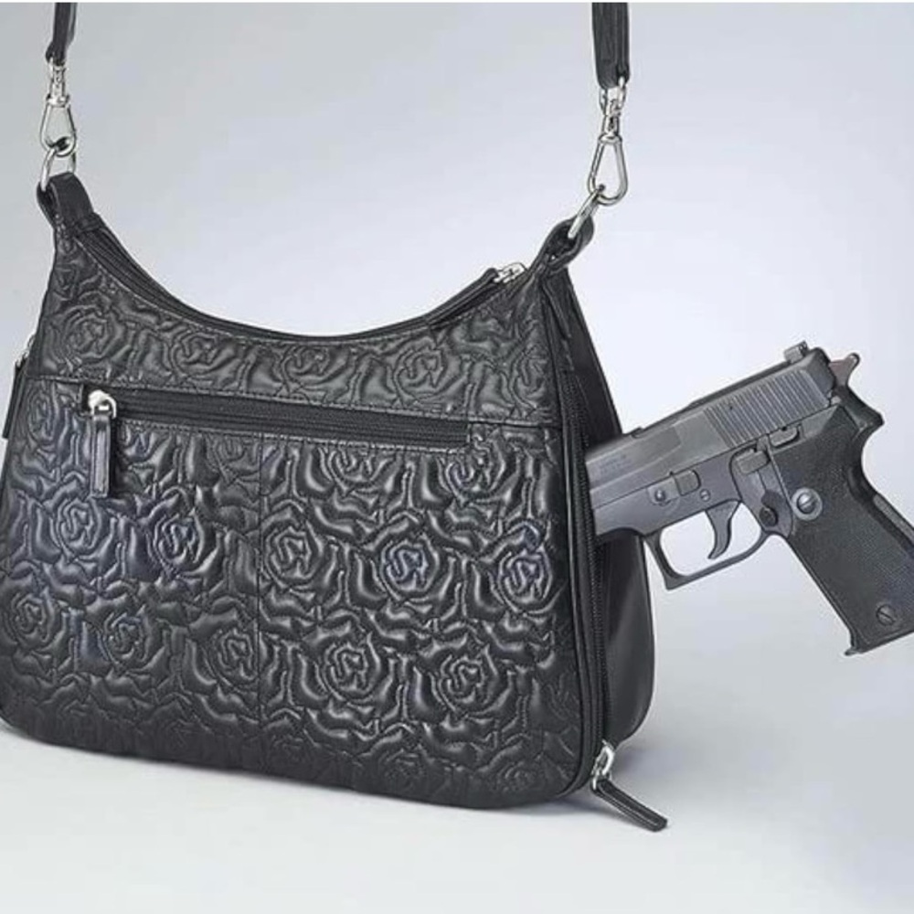 Gun Tote'n Mama Concealed Carry
Rose Embroidered Lambskin Leather Purse